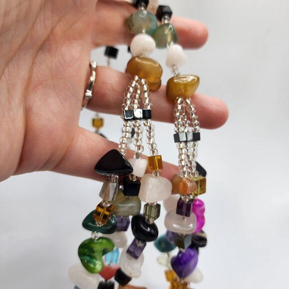Artisan Multiple Gemstones Bead Treasure Necklace Faceted Layered 22” Colorful - Picture 9 of 10
